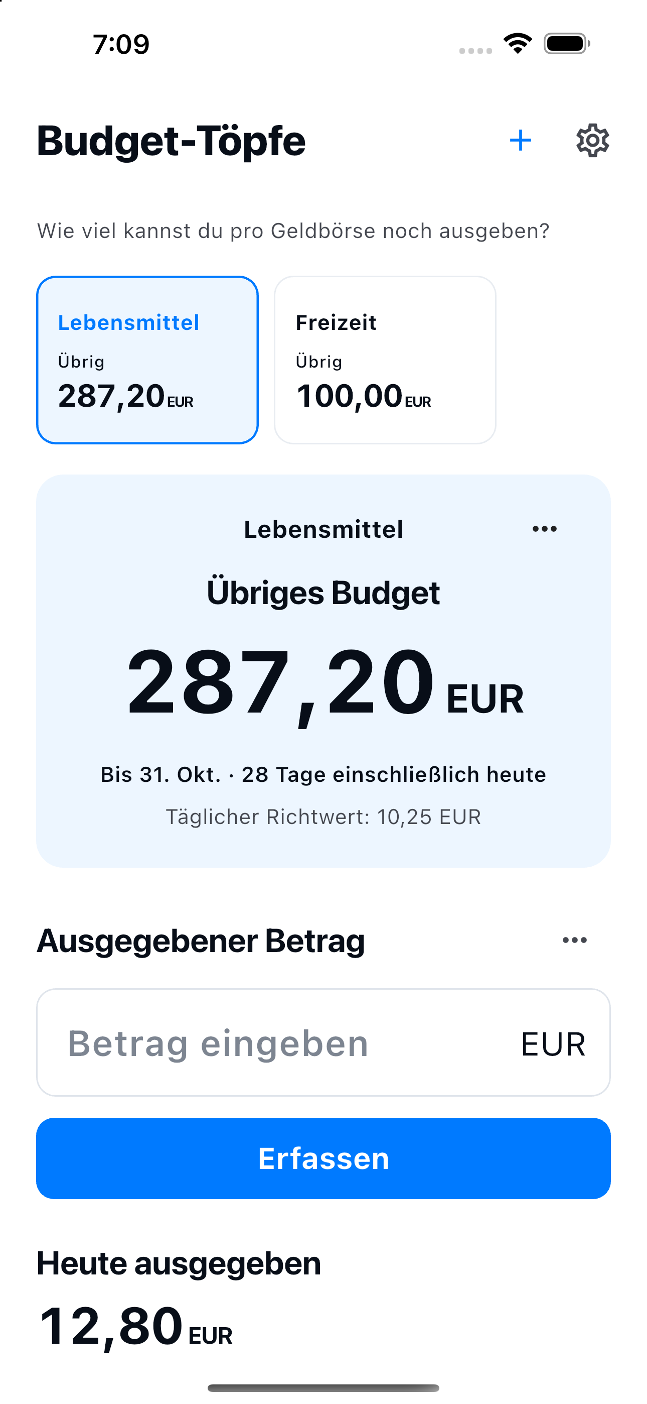 Budget-Töpfe — Lebensmittel, Freizeit, Übriges Budget