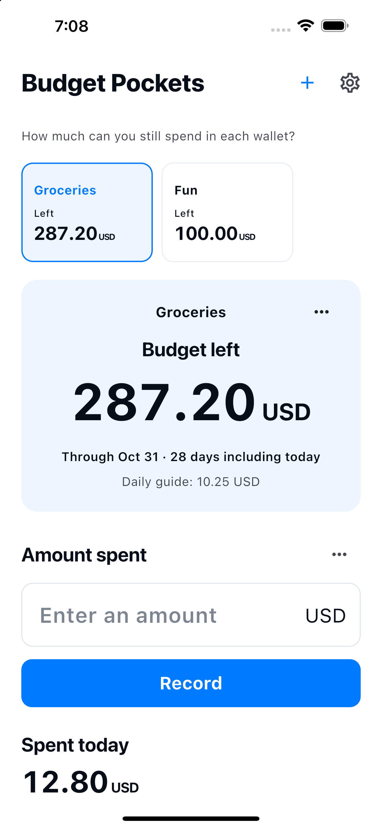 Budget Pockets — Groceries, Fun, Budget left